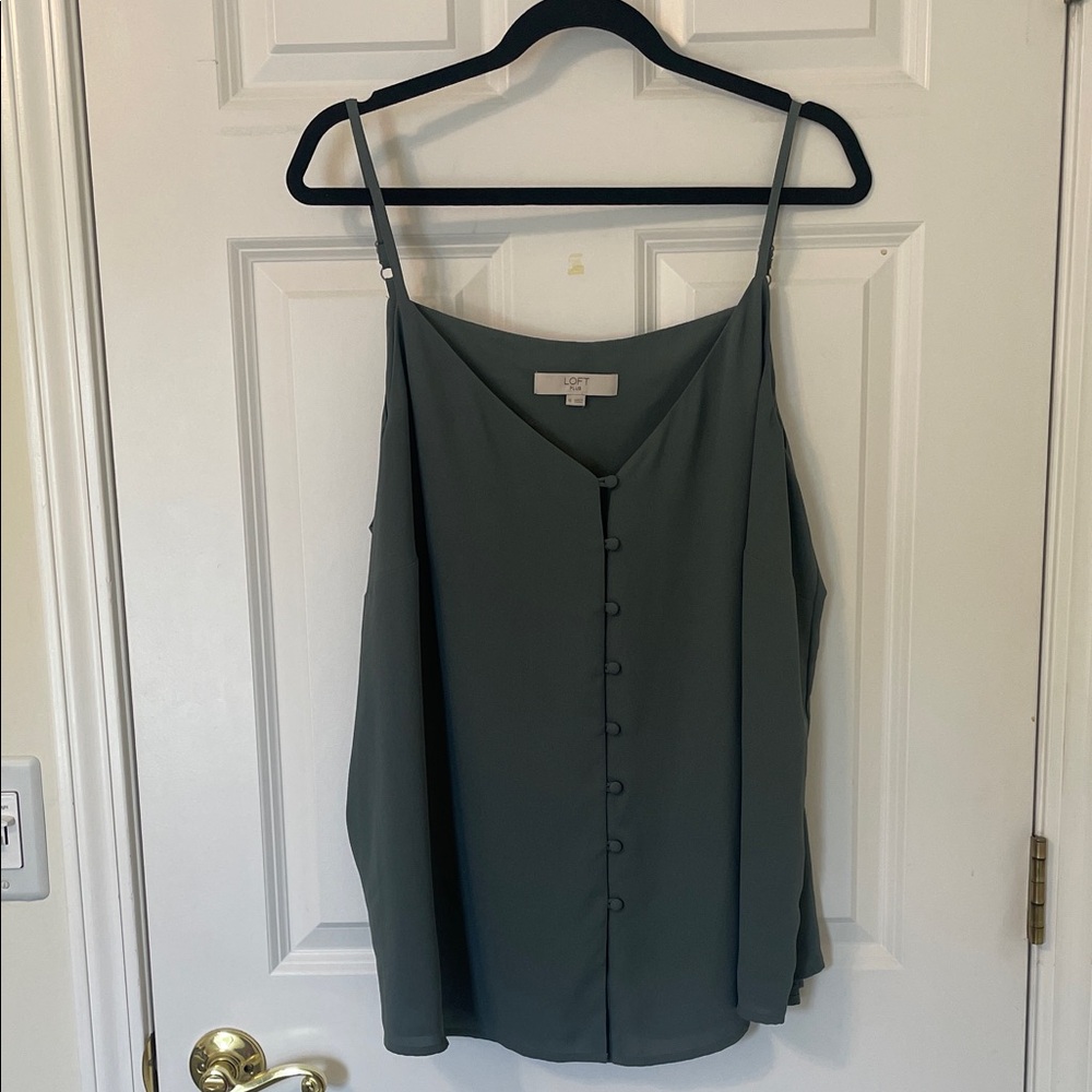 LOFT Olive Green Button-Front Spaghetti Strap Cami